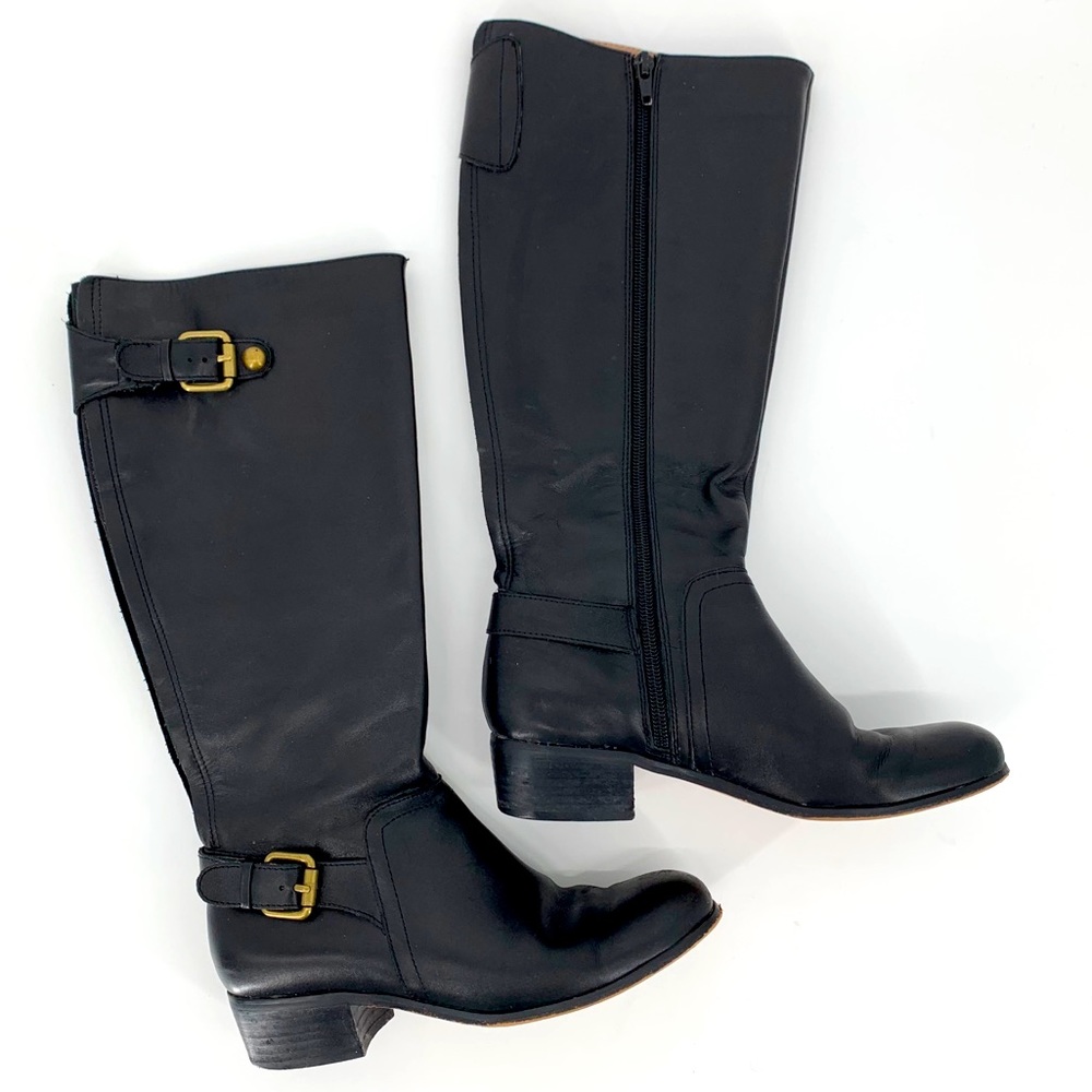 Corso Como Francine Black Leather Buckle Tall Riding Boots Size 5.5 Equestrian